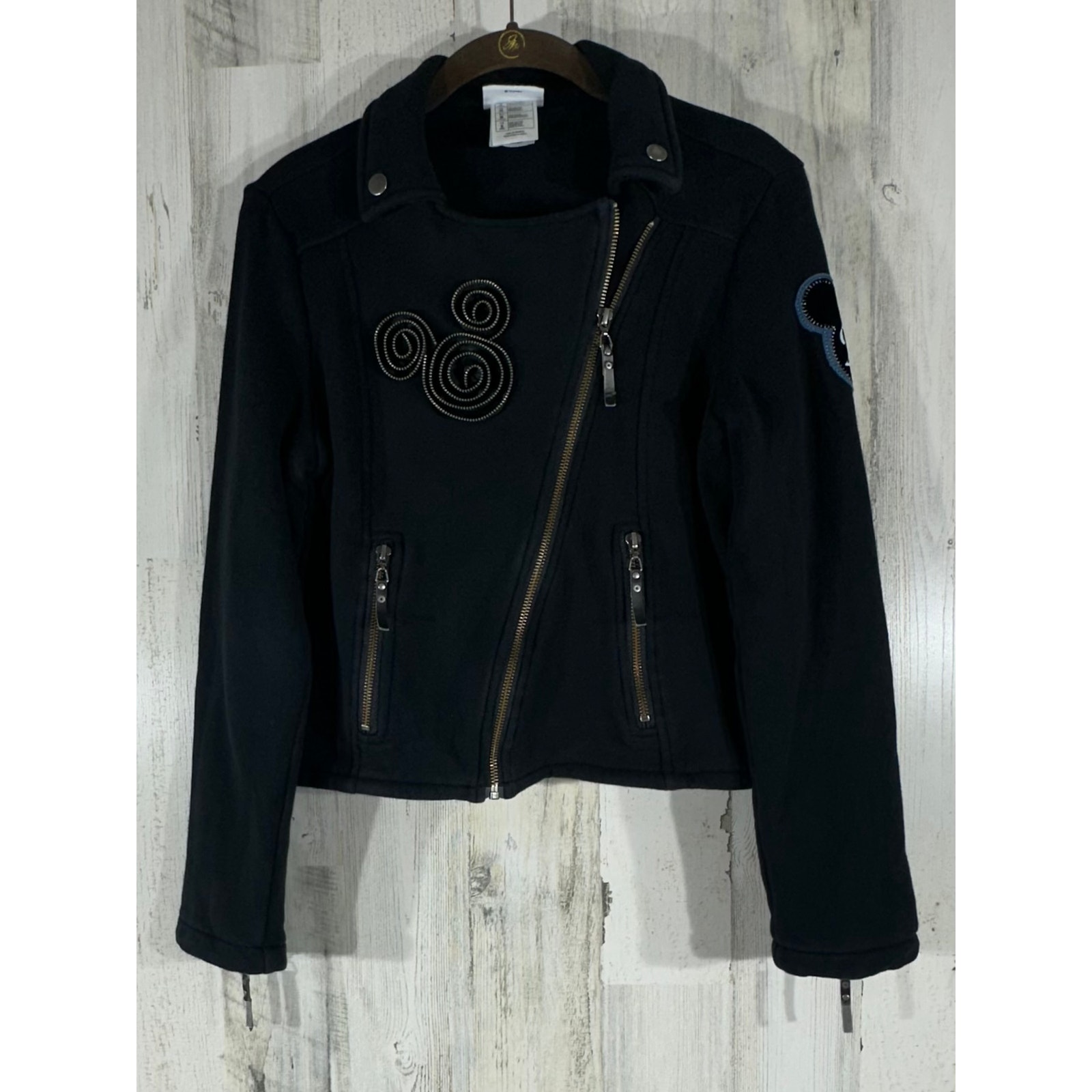 Disney Parks Mickey Mouse Moto Jacket Size Small Disneyland Black Zippers Read
